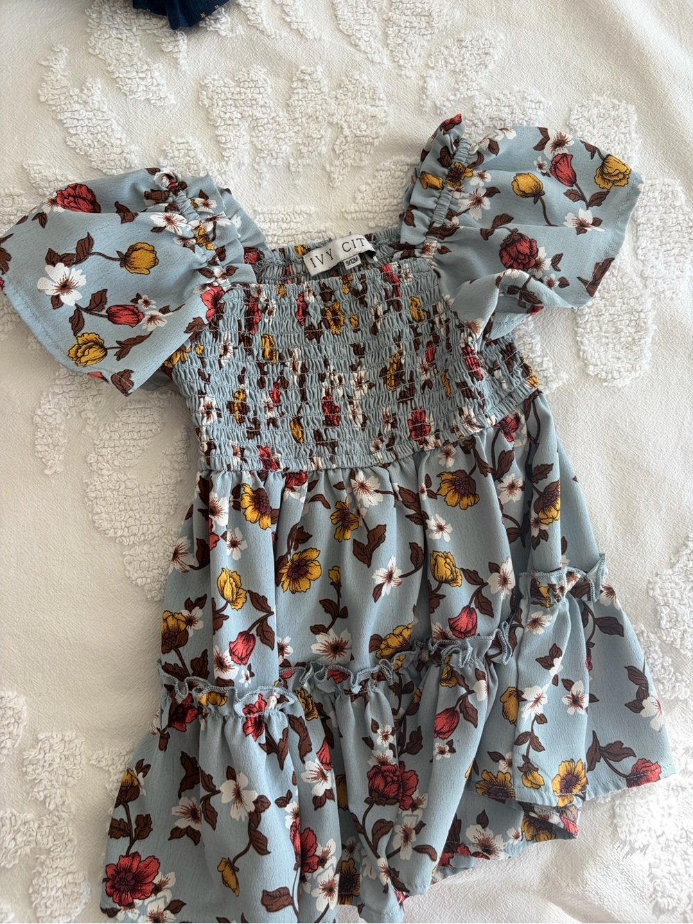 Ivy City Co Toddler Dress Light Blue Floral Puff Sleeve